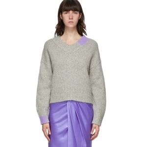 Helmut Lang Grey Camel V-Neck Sweater Size M